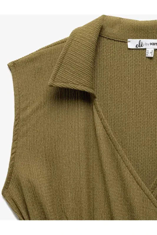 Wrap Neck Tie Detailed Sleeveless Wide Leg Jumpsuit Crinkle - 5