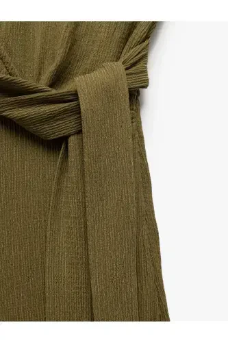 Wrap Neck Tie Detailed Sleeveless Wide Leg Jumpsuit Crinkle - 6