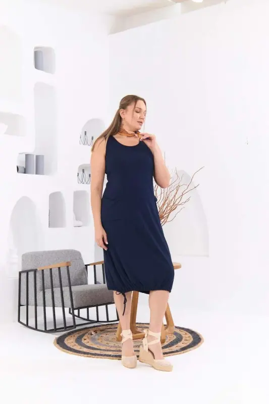 Wrap-Tie Plus Size Navy Dress - 2