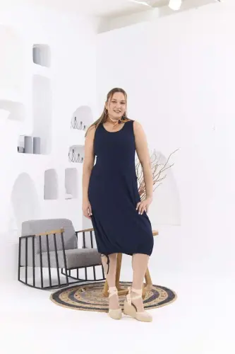 Wrap-Tie Plus Size Navy Dress - 3