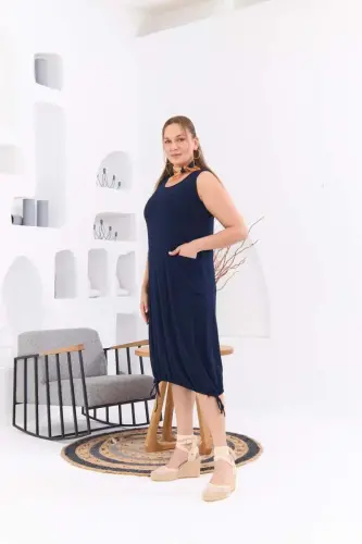 Wrap-Tie Plus Size Navy Dress - 4