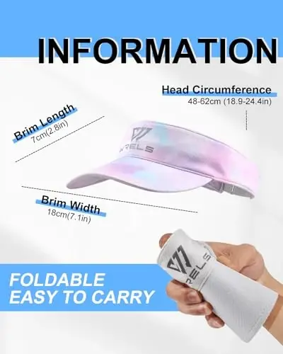 WRELS Visor Sun Hat for Kids Women Men,Adjustable Packable Sports Cap with Sweatband(46-60cm) - 2