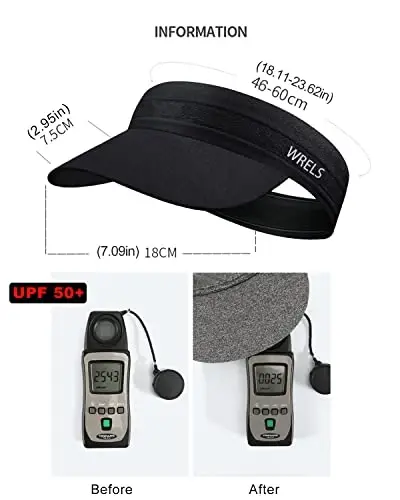 WRELS Visor Sun Hat for Kids Women Men,Adjustable Packable Sports Cap with Sweatband(46-60cm) - 3