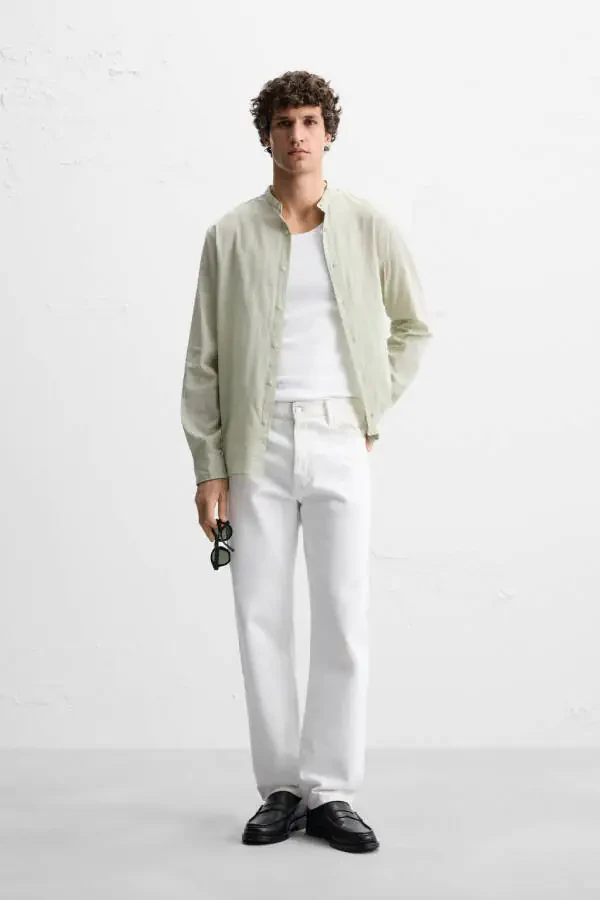 WRINKLE EFFECT SHIRT-Khaki - 1