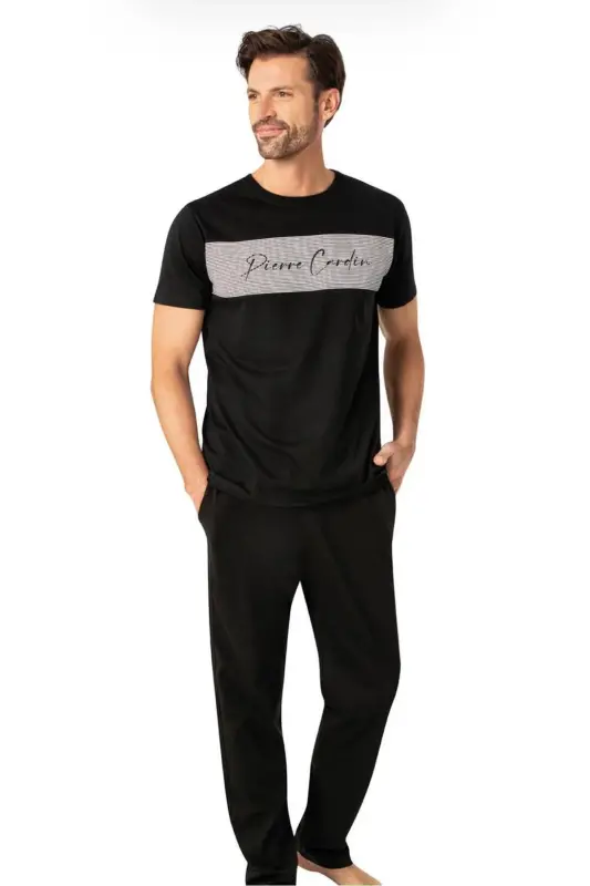 Written Men's Pajamas Set-BLACK - 1