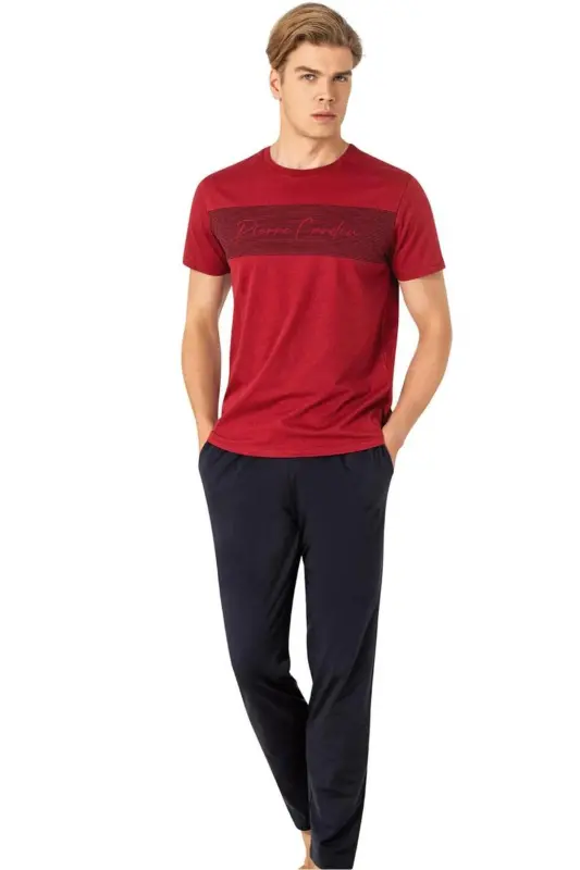 Written Men's Pajamas Set-BURGUNDY - 1