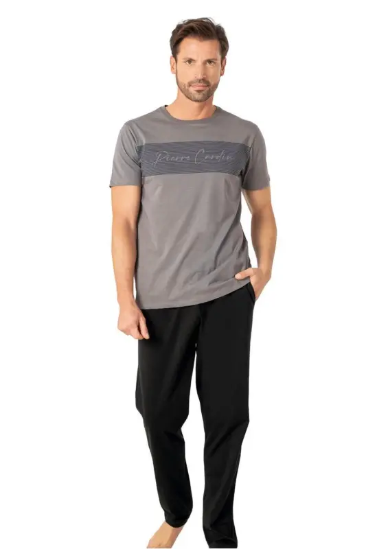 Written Men's Pajamas Set-GRAY - PIERRE CARDIN