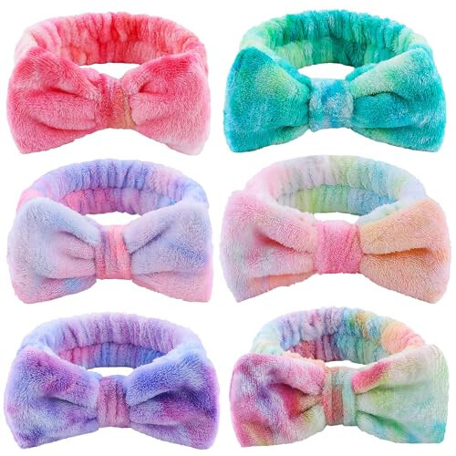 WSYUB Skincare Headband, 6pcs, Tie Dye Color, Soft Coral Fleece, Elastic, Washable, Reusable, For Women, Girls, Facial Makeup, Shower, Exercise, Party Gift 