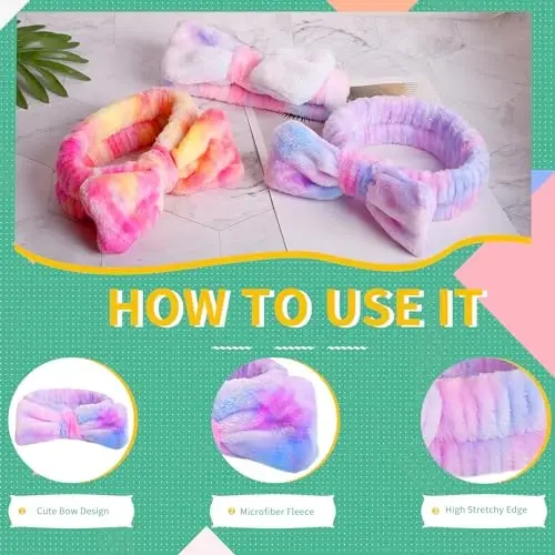 WSYUB Gradient Purple, Yellow and Green Headband for Washing Face, Makeup With Bow for Teen Girls, Skincare, Hair Bands for Women, One Size, 1 Count - 3