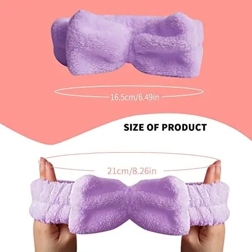 WSYUB Hairband, 3pcs Face Headband with Bow Tie, Soft Microfiber Skincare Band for Washing Face, Shower Headband Spa Headband for Women Girls(Blue, Red, Purple) - WSYUB