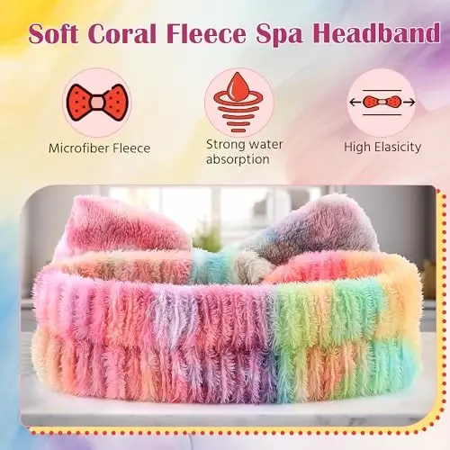 WSYUB Makeup&Skincare Headband, Spa Headband, Yuz yuvish uchun bosh bantlar, O'smirlar ayollar uchun to'ldirgichlar, Qizlar uchun kamonli bosh bantlar sovg'alar - 4