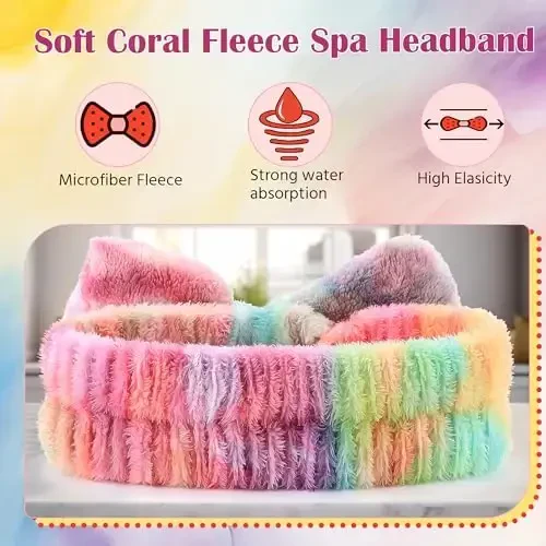 WSYUB Makeup&Skincare Headband, Spa Headband, Yuz yuvish uchun bosh bantlar, O'smirlar ayollar uchun to'ldirgichlar, Qizlar uchun kamonli bosh bantlar sovg'alar - 4