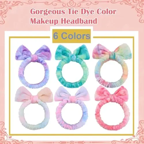 WSYUB Skincare Headband, 6pcs, Tie Dye Color, Soft Coral Fleece, Elastic, Washable, Reusable, For Women, Girls, Facial Makeup, Shower, Exercise, Party Gift - 3