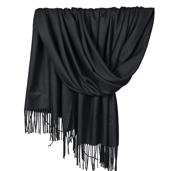 WTXUE scarf for women, Soft Solid Plain Shawl Wrap Fashion Warm Neck with Fringes, Black - 1