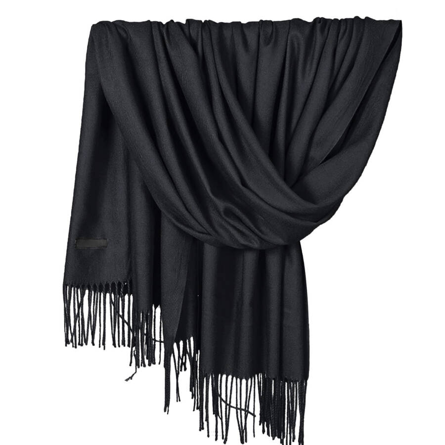 WTXUE scarf for women, Soft Solid Plain Shawl Wrap Fashion Warm Neck with Fringes, Black - 1