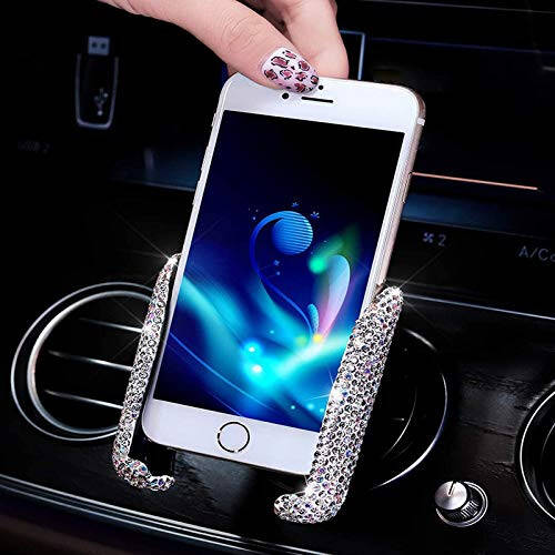 Wubba Lubba Bling Araba Telefon Tutucu Mini Araba Gösterge Paneli Havalandırma Otomatik Telefon Montajı Evrensel 360° Ayarlanabilir Kristal Otomatik Araba Standı Telefon Tutucu Araba Aksesuarları Kadınlar ve Kızlar İçin (Beyaz) - 1