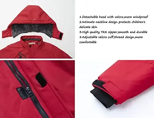 WULFUL Boy's Suv o'tkazmaydigan chang'i kurtkasi Issiq Fleece kaputli qishki qor palto - 5