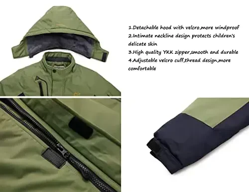 WULFUL Boy's Suv o'tkazmaydigan chang'i kurtkasi Issiq Fleece kaputli qishki qor palto - 4