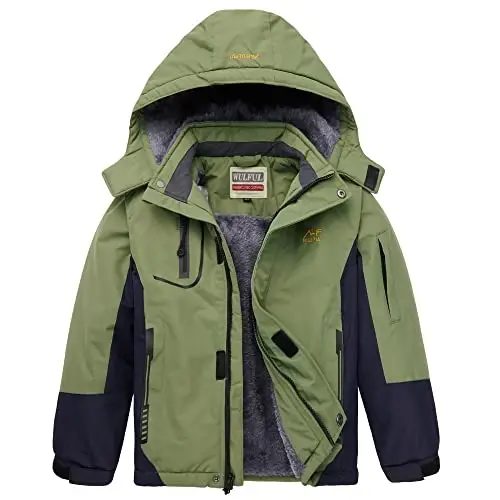 WULFUL Boy's Suv o'tkazmaydigan chang'i kurtkasi Issiq Fleece kaputli qishki qor palto - 1