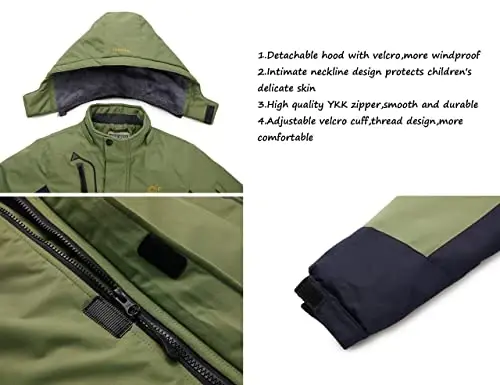 WULFUL Boy's Suv o'tkazmaydigan chang'i kurtkasi Issiq Fleece kaputli qishki qor palto - 4