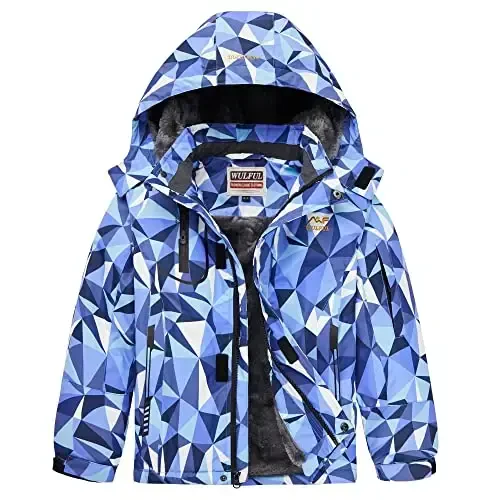 WULFUL Boy's Waterproof Ski Jacket Warm Fleece Hooded Winter Snow Coat - 1