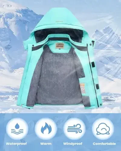WULFUL Boy's Suv o'tkazmaydigan Ski Kurtkasi Issiq Fleece Kapüşonlu Qishki Qor Palto - 3