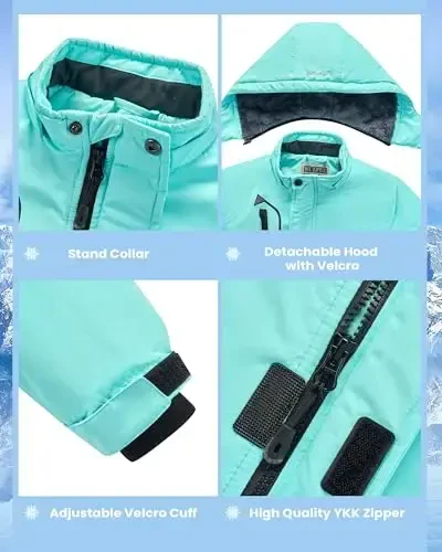 WULFUL Boy's Suv o'tkazmaydigan Ski Kurtkasi Issiq Fleece Kapüşonlu Qishki Qor Palto - 4