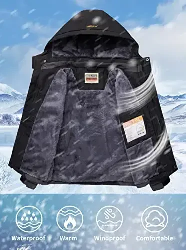 WULFUL Boy's Waterproof Ski Jacket Warm Fleece Hooded Winter Snow Coat - 3