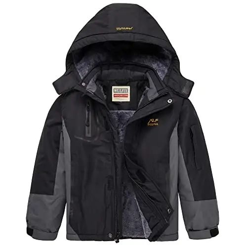 WULFUL Boy's Waterproof Ski Jacket Warm Fleece Hooded Winter Snow Coat 