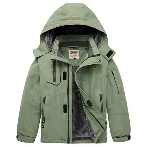 WULFUL Boy's Waterproof Ski Jacket Warm Fleece Hooded Winter Snow Coat - MODAZONE