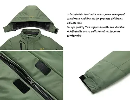 WULFUL Boy's Waterproof Ski Jacket Warm Fleece Hooded Winter Snow Coat - 4