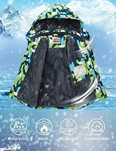WULFUL Boy's Waterproof Ski Jacket Warm Fleece Hooded Winter Snow Coat - 3