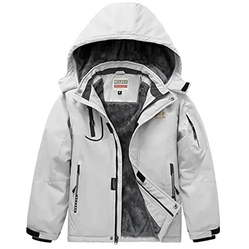 WULFUL Boy's Waterproof Ski Jacket Warm Fleece Hooded Winter Snow Coat - 1