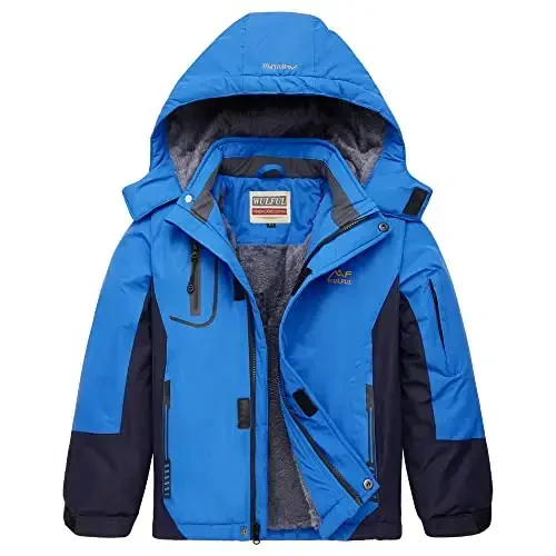 WULFUL Boy's Waterproof Ski Jacket Warm Fleece Hooded Winter Snow Coat - 1