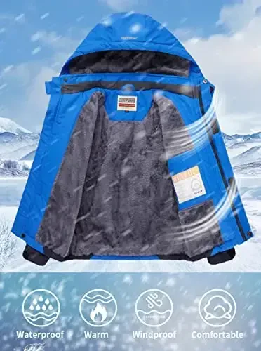WULFUL Boy's Waterproof Ski Jacket Warm Fleece Hooded Winter Snow Coat - 3