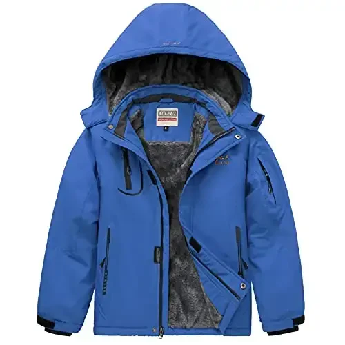 WULFUL Boy's Waterproof Ski Jacket Warm Fleece Hooded Winter Snow Coat - 1