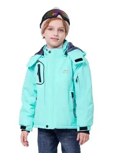 WULFUL Boy's Waterproof Ski Jacket Warm Fleece Hooded Winter Snow Coat - 6