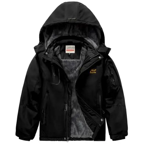 WULFUL Boy's Waterproof Ski Jacket Warm Fleece Hooded Winter Snow Coat - 1