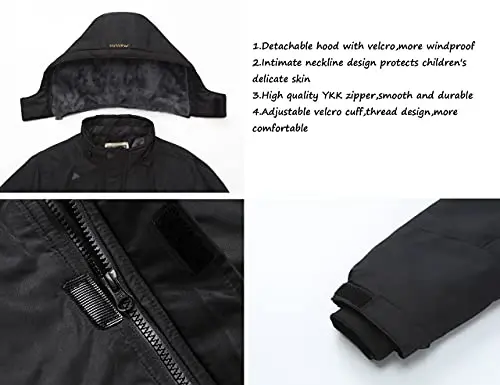 WULFUL Boy's Waterproof Ski Jacket Warm Fleece Hooded Winter Snow Coat - 6