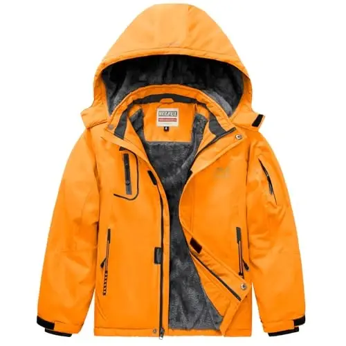 WULFUL Boy's Waterproof Ski Jacket Warm Fleece Hooded Winter Snow Coat 