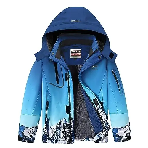 WULFUL Boy's Waterproof Ski Jacket Warm Fleece Hooded Winter Snow Coat - 1