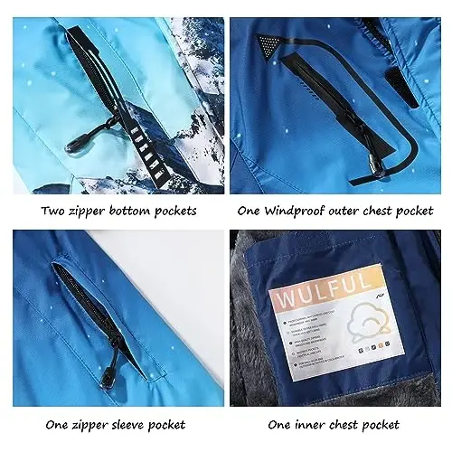 WULFUL Boy's Waterproof Ski Jacket Warm Fleece Hooded Winter Snow Coat - 6