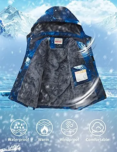 WULFUL Boy's Waterproof Ski Jacket Warm Fleece Hooded Winter Snow Coat - 3