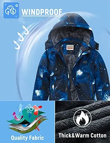 WULFUL Boy's Waterproof Ski Jacket Warm Fleece Hooded Winter Snow Coat - 4