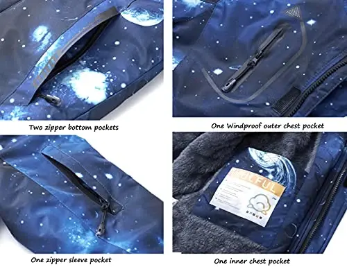 WULFUL Boy's Waterproof Ski Jacket Warm Fleece Hooded Winter Snow Coat - 6