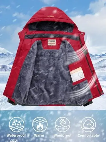 WULFUL Boy's Waterproof Ski Jacket Warm Fleece Hooded Winter Snow Coat - 4