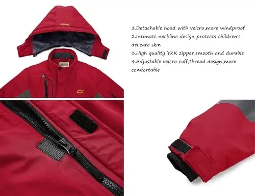 WULFUL Boy's Waterproof Ski Jacket Warm Fleece Hooded Winter Snow Coat - 5