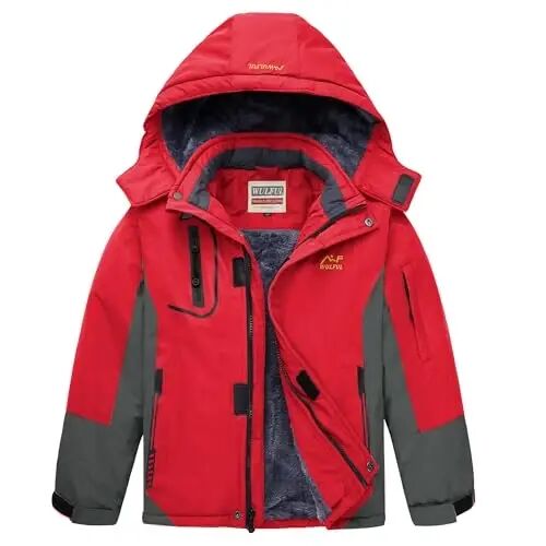 WULFUL Boy's Waterproof Ski Jacket Warm Fleece Hooded Winter Snow Coat - WULFUL