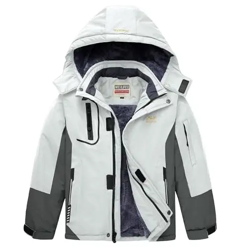 WULFUL Boy's Waterproof Ski Jacket Warm Fleece Hooded Winter Snow Coat - 1