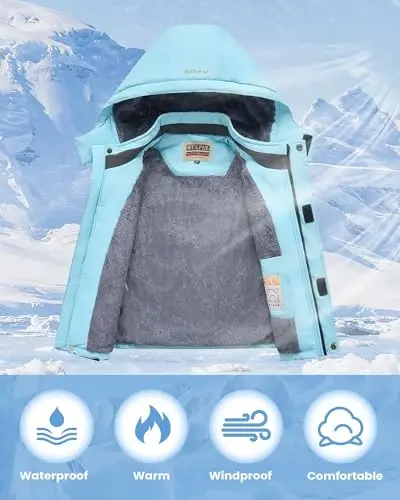 WULFUL Boy's Waterproof Ski Jacket Warm Fleece Hooded Winter Snow Coat - 4